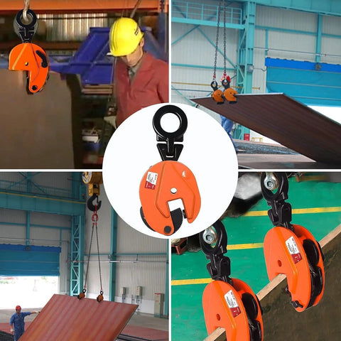 Orange YATOINTO plate lifting clamp with black hook, 1T capacity, for lifting plates with up to 0.6 in jaw opening.