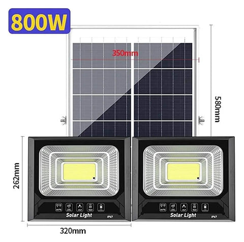 JUDYSSY Courtyard Light Solar Lights Outdoor Garden Solar Led Flood Light Remote, 800W solar panel and dual flood lights.