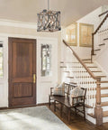Entryway with 4 Light Wood And Black Metal Pendant Lights For Kitchen Island Modern Farmhouse Rustic Dining Room Chandelier Lighting