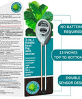 Fiddle Leaf Fig Care 3-in-1 Soil Moisture Meter With Light Sensor packaging showing product features and specifications.