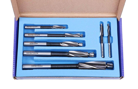 Boxed H.S.S. Solid Cap Screw Counterbore Set, 7 Piece, 3 Flute, Straight Shank, Inch Size Counterbores For Cap Screws