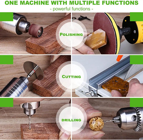 Badass Mini Lapidary Saw And Gem Grinder Polisher With Flexible Shaft, Heavy Duty Rock Cutter And Benchtop Craft Tool in use for polishing, cutting, and drilling.