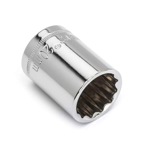 Beefy Half Inch Drive 12 Point Standard Metric Socket 20mm CDS80N Nickel Chrome Plated Chrome Vanadium Steel Heat Treated