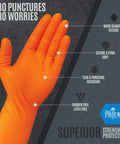 Med Pride orange nitrile glove, large, 8 mil, diamond texture, heavy-duty disposable safety glove