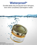 Slick Waterproof Wraparound Rectangle Labels Matte White 1-1/4 X 9-3/4 Inches submerged in water, demonstrating durability.
