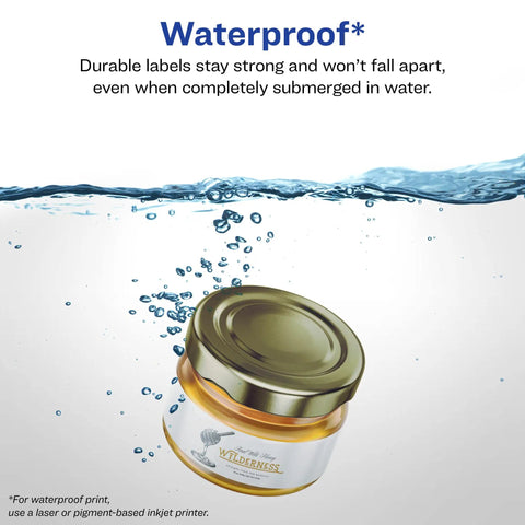 Slick Waterproof Wraparound Rectangle Labels Matte White 1-1/4 X 9-3/4 Inches submerged in water, demonstrating durability.