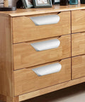 Wooden dresser with 5 Pack Adhesive Edge Finger Pulls For Cabinets And Kitchen, 3.15 Inch No Drill Aluminum Drawer Pulls, silver finish