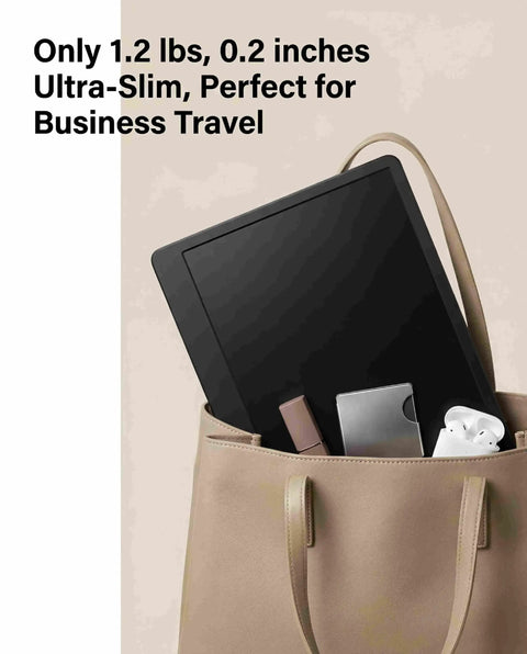 11.6 Inch HD Laptop Screen Extender With 360 Degree Swivel And 270 Degree Flip fits in a beige handbag for travel