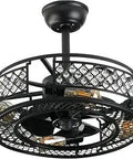 Industrial Ceiling Fan With Light And Remote, Caged Farmhouse Style Low Profile 19.8 Inch Ceiling Fan, 3 Speeds Reversible