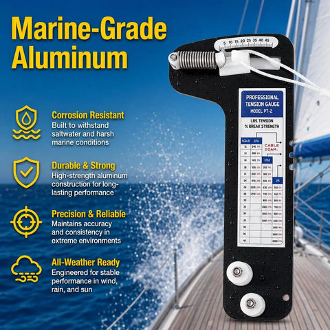 Sailboat Rigging Tension Gauge With Pro Grade Five Percent Accuracy For Three Sixteenth Inch Seven Thirty Second Inch And One Quarter Inch Wire Rope Precision Tension Meter For Standing Rigging Regatta Ready Boat Accessory, marine-grade aluminum