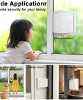 Child looking through window with installed 2 Pack Sliding Door Lock for Glass Doors and Windows, Child Safety Lock for Patio Doors and Closets.