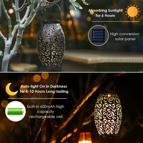 Fairy Solar Lights Outdoor Garden Decor Bucket Type 2 Pack Waterproof Lanterns For Patio Yard And Lawn shown at night glowing
