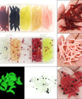 250 Piece Soft Plastic Fishing Worms Lures Set Realistic Earthworm Baits For Freshwater Fishing, assorted colorful lures in hand and boxes