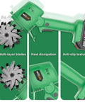 20V Cordless Tiller Cultivator With 2x 2.0Ah Batteries And Charger, showing multi-layer blades, heat dissipation, anti-slip handle