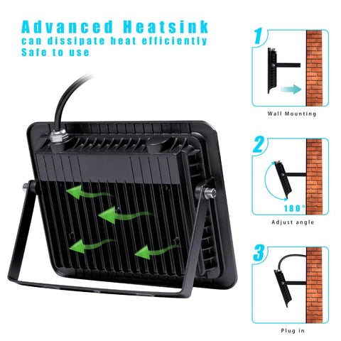 365Nm 50W LED Black Light with US Plug and Switch 4.9 Ft Cord IP66 Waterproof Indoor Outdoor Stage Lighting Wall Mounting Guide