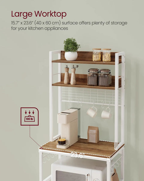Multifunctional Bakers Rack With Built In Power Strip Microwave Stand And Coffee Station Setup Is A Straight Up Game Changer For Compact Living And Smart Kitchen Organization