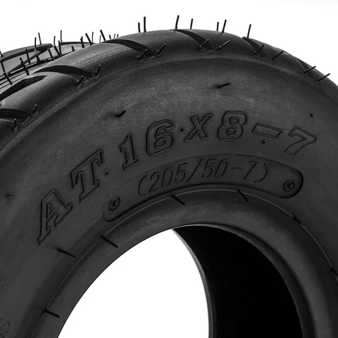 Close-up of Two Pack 16 By 8 By 7 ATV UTV Tire Set Four Ply All Terrain Replacement For Quad Go Kart with tread detail