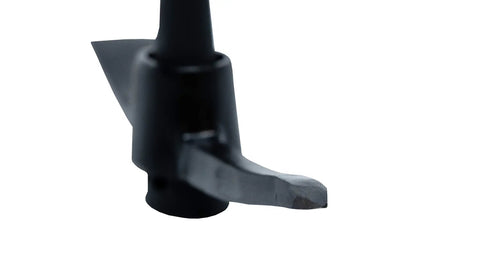 Close-up of a black forged steel head of a Heavy Duty Pick Mattock With Forged Steel Head And Solid Fiberglass Core, showing pick detail