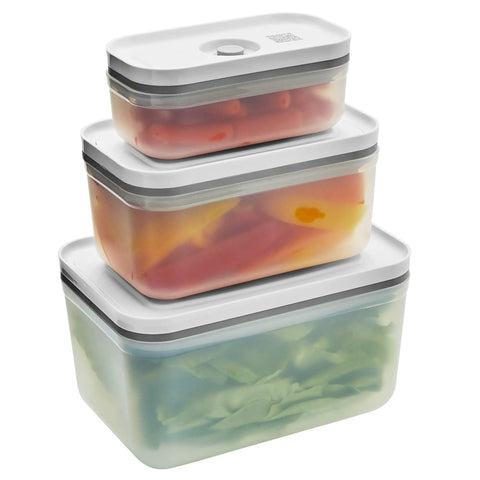Stacked BPA-free food containers from Fresh And Save Handheld Vacuum Sealer Kit showing preservation of vegetables.
