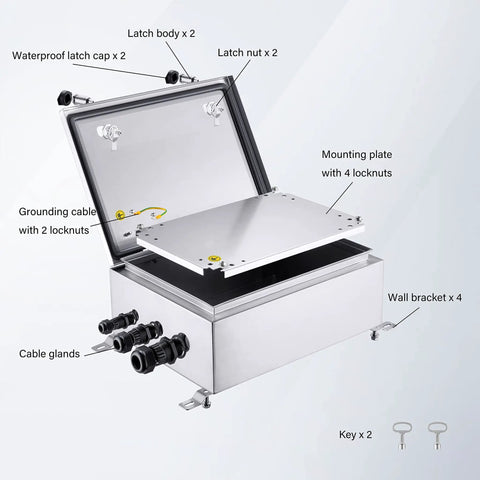 Open Tough As Nails IP65 Weatherproof Stainless Steel Wall Mount Electrical Enclosure Box With Mounting Plate Inside
