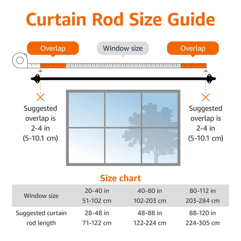 Size guide for Heavy-Duty Curtain Rod With Wraparound Curved Design That Blocks Light For Heavy Curtains, Adjustable 48 To 88 Inches