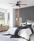 Modern bedroom with Bonterra 52 Inch Ceiling Fan With LED Light And Remote 5 Blades Modern Matte Black Fan For Big Rooms Over 400 Sq Ft