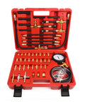 Pro Fuel Injection Pressure Tester Kit With 0 To 140 PSI Gauge And Includes 9.49, 7.89, 6.30 Fuel Line Fittings in red case