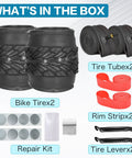 Foldable Bike Tire Set 16/20/24/26x1.75 Inch With 2 Tires, 2 Inner Tubes, Levers, Rim Strips And Repair Kit For MTB And Hybrid Commuter