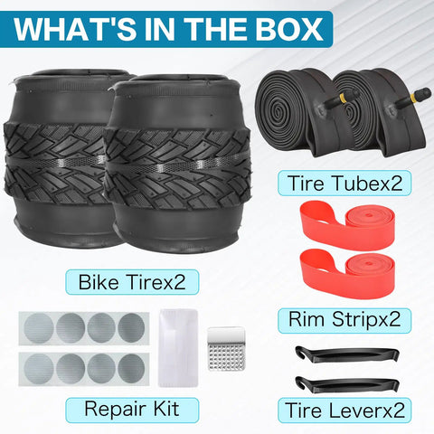 Foldable Bike Tire Set 16/20/24/26x1.75 Inch With 2 Tires, 2 Inner Tubes, Levers, Rim Strips And Repair Kit For MTB And Hybrid Commuter