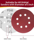 155 Piece 5 Inch 8 Hole Sanding Disc Set Pro Grade For Random Orbital Sander with Adhesive Hook and Loop Sandpaper P240 Grit