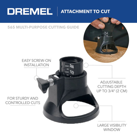 Total Game Changer Multipurpose Cutting Kit Featuring Quick Depth Control Sturdy guide for Dremel, 3/4 inch adjustable depth.