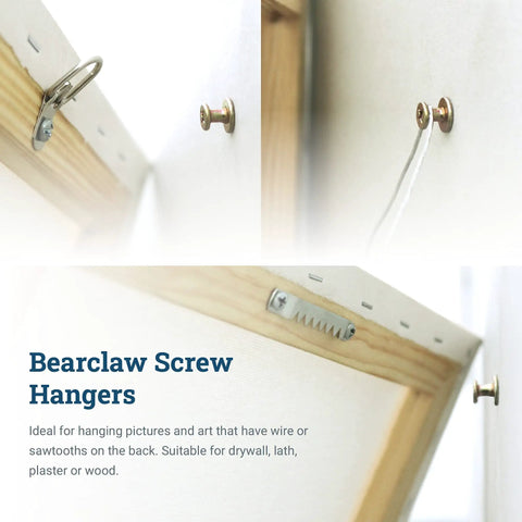 Bear Claw Hanger Screws 30 Pack Heavy Duty Picture Hangers For Drywall And Plaster Walls with attached hooks and wire