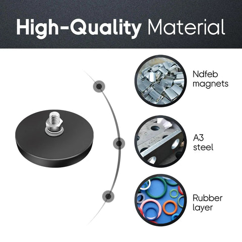 Front view: Winspeed M5 rubber-coated neodymium magnet base with M5 threaded stud, 30 lb pull, 8-pack