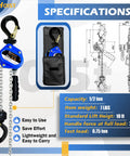 Compact Half Ton Mini Lever Chain Hoist With 10 Ft Lift And 1100 Lb Capacity, Alloy Steel G80 Chain, Heavy Duty Hooks specifications