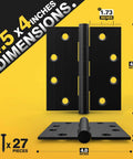 Ball Bearing Door Hinges 4.5 By 4 Inches Matte Black Square Corner 3mm Thick Non Removable Pin No Squeak With Permanently Lubricated Bearings For Ultra Smooth Operation On Heavy Doors Pack Of 3 showing dimensions