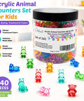 Totally Awesome Math Counting Bears And Bunnies Educational Counter Toy Set Features Two Hundred Forty Durable Plastic Animal Figures in various translucent colors.