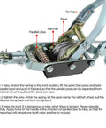 Close-up of gears in Beefy 4 Ton Heavy Duty Dual Gear Come Along Puller With Two Hooks And Steel Cable showing ratchet and pawl.
