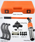 Heavy Duty Hydraulic Gear Puller Kit With Adjustable Two Or Three Jaws For Bearing Removal And Wheel Hub Extraction With Safety Relief Valve And Portable Plastic Storage Box Fits Vertical And Horizontal 15 Ton Capacity Power Through Stubborn Parts. Plastic carry case and hydraulic puller parts