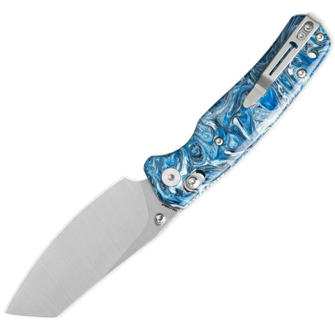 Cicadas Wing Beast Pocket Folding Knife With 3.15 Inch Satin Blade, 10Cr15MoV Steel For Razor Sharp Edge And Great Edge Retention, blue resin handle