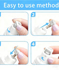 Step-by-step guide to using the Quiet Electric Pet Nail Grinder For Dogs And Cats featuring dual speed modes.