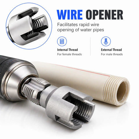 2-In-1 Pipe Threading Tool For PPR PVC Pipes Internal External Thread Cutter With Hex Shank Drill Adapter, close-up showing wire opener features.
