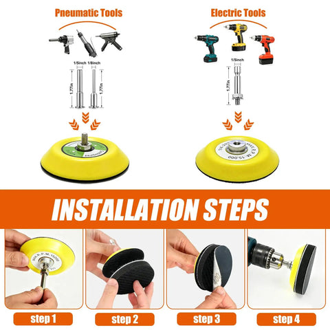 Installation steps for 192 Piece Drill Sanding Disc Kit With 60 To 5000 Grit Polish Attachments and pads.