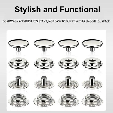 Stainless Steel Snap Button Kit 240 Pieces 60 Sets Heavy Duty Fasteners For Jeans Jackets Bags Leather DIY Craft With Setting Tool Easy To Install For Home Use
