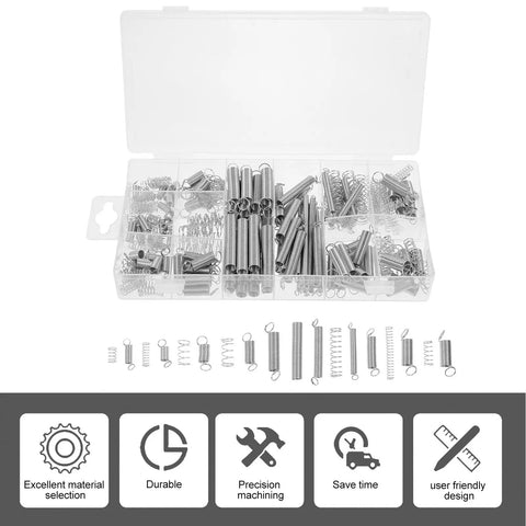 Cabilock 200 Piece Steel Compression And Extension Springs Assortment Kit For Heavy Duty Industrial Repairs Mechanical Maintenance And Auto Engines Rust Resistant Small Spring Set in plastic organizer