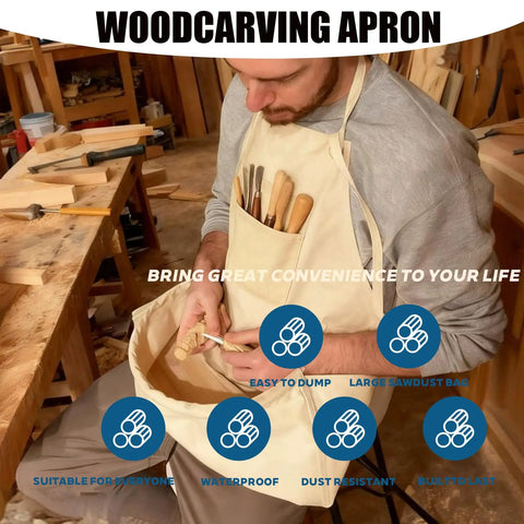 Rock Solid Wood Carving Apron With Stiff Chest Tool Pockets For Men That Stand Firm To Catch Wood Shavings And Sawdust Scraps With Zero Hassle While You Tackle Serious Shop Projects Around The Garage