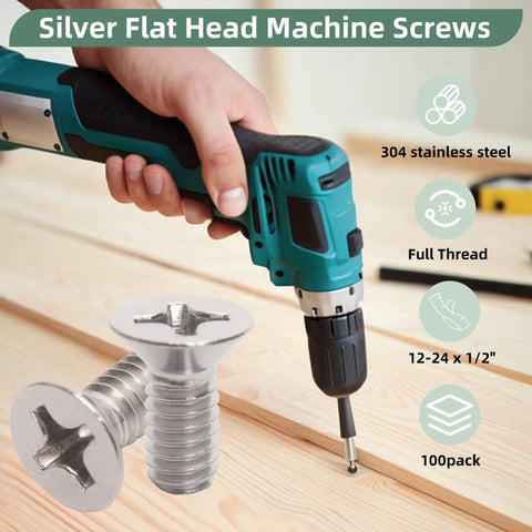 Heavy Duty 304 Stainless Steel Flat Head Machine Screws 100 Pack With Phillips Drive And Full Thread Coverage Half Inch Length in use.