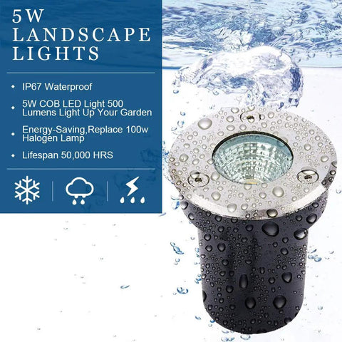 Low Voltage Landscape Lighting 10 Pack 5W COB LED Well Lights In-Ground Outdoor 12-24V AC/DC IP67 Waterproof Warm White