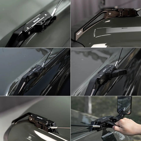NEPT Wasteland Limb Riser Kit With Cable Linkage System For Ford Bronco 2021 Plus Models, close-up of black aluminum installation on vehicle.