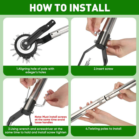 How to install Heavy Duty Rotary Wheel Lawn Edger With Adjustable 23.6 To 67 Inch Length, Stainless Steel Handle And Sharp Serrated Blades