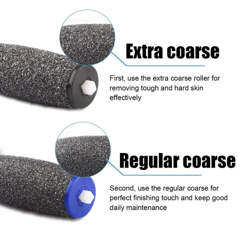 Pro Grade 13 Pack Replacement Rollers For Pedi Perfect Refills with extra coarse and regular coarse rollers displayed.
